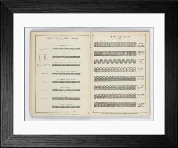 Framed Print : Pages from 1899 Price List, Upholstery, Trimmings &c Framed Print : Pages from 1899 Price List, Upholstery, Trimmings &c