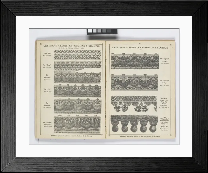 Framed Print : Pages from 1899 Price List, Upholstery, Trimmings &c Framed Print : Pages from 1899 Price List, Upholstery, Trimmings &c