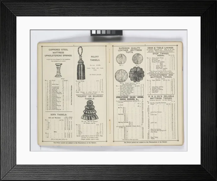 Framed Print : Pages from 1899 Price List, Upholstery, Trimmings &c Framed Print : Pages from 1899 Price List, Upholstery, Trimmings &c