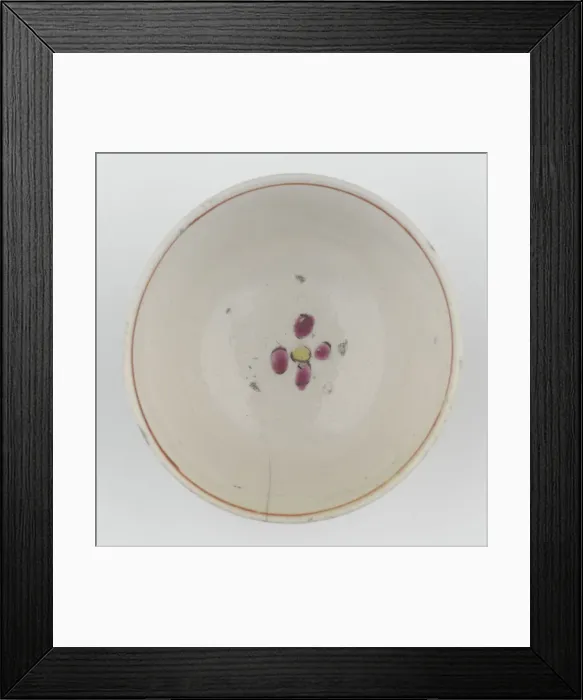 Framed Print : Tea bowl. Salt-glazed stoneware bowl with overglaze enamel decoration of flowers in pink Framed Print : Tea bowl. Salt-glazed stoneware bowl with overglaze enamel decoration of flowers in pink