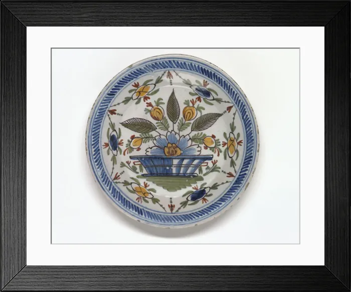 Framed Print : Plate. Polychrome tin-glazed earthenware plate Framed Print : Plate. Polychrome tin-glazed earthenware plate