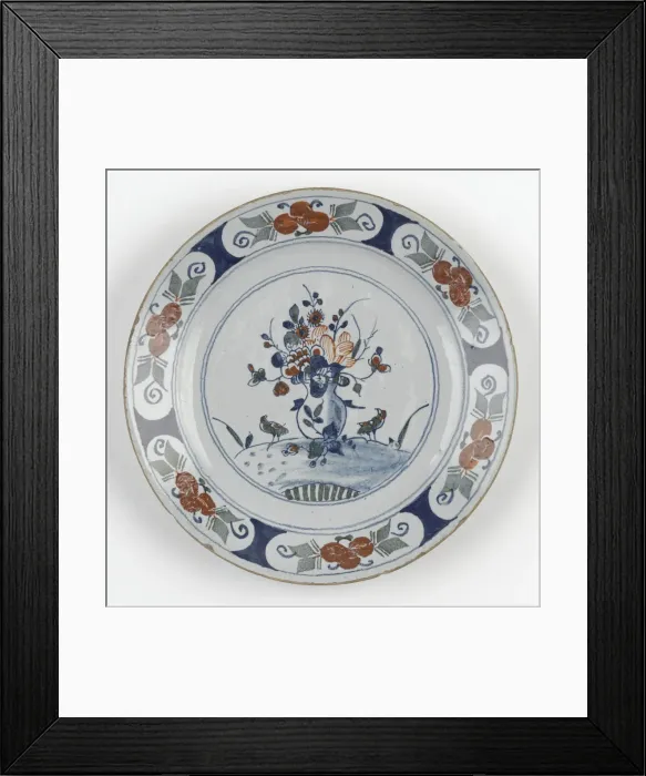 Framed Print : Plate. Tin-glazed earthenware plate with polychrome decoration Framed Print : Plate. Tin-glazed earthenware plate with polychrome decoration