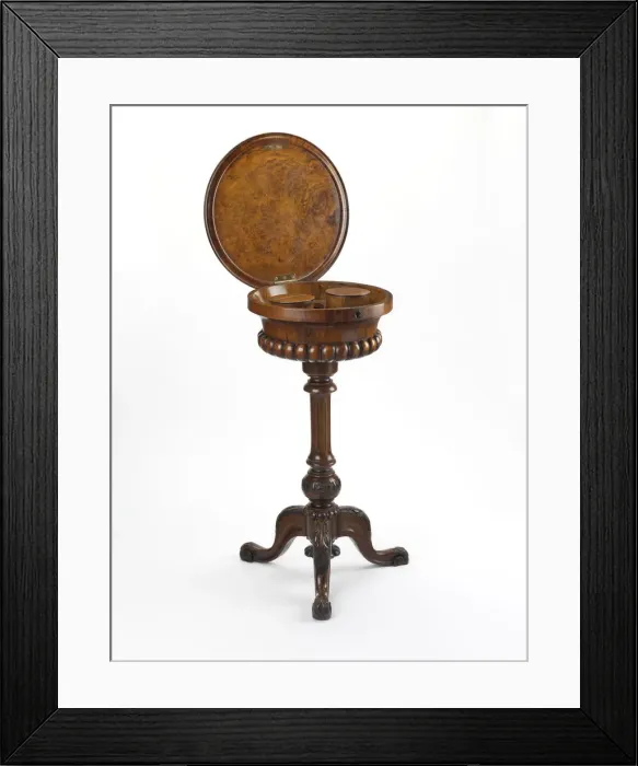 Framed Print : Teapoy. Walnut teapoy with a carved tripod foot Framed Print : Teapoy. Walnut teapoy with a carved tripod foot