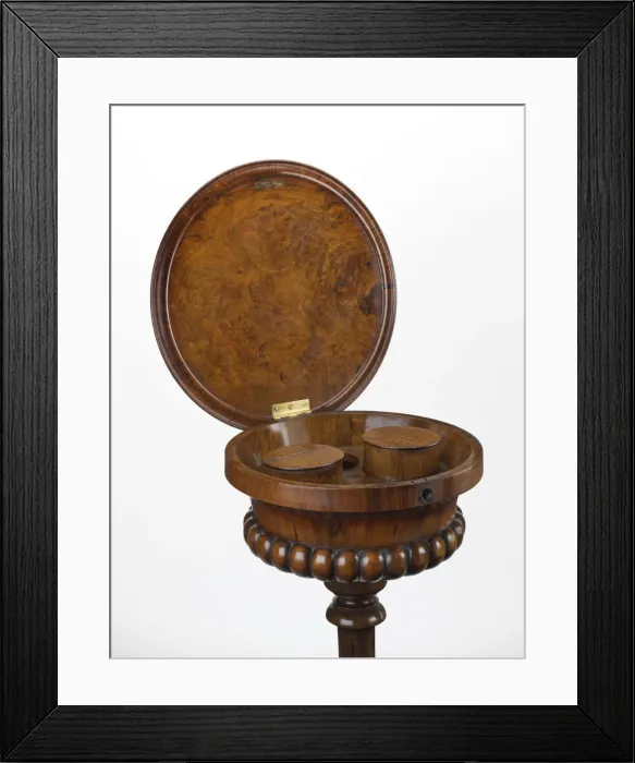 Framed Print : Teapoy. Walnut teapoy with a carved tripod foot Framed Print : Teapoy. Walnut teapoy with a carved tripod foot