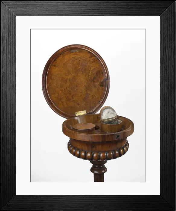Framed Print : Teapoy. Walnut teapoy with a carved tripod foot Framed Print : Teapoy. Walnut teapoy with a carved tripod foot