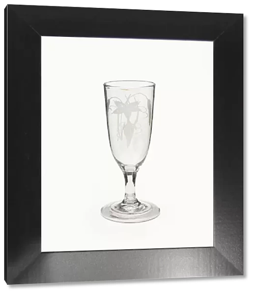 Ale glass with a deep tulip-shaped bowl and a folded foot, engraved with two barley ears