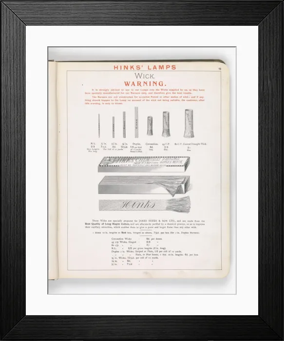 Framed Print : Page from Hinks Lamps catalogue Framed Print : Page from Hinks Lamps catalogue