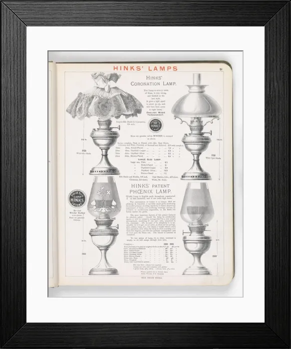Framed Print : Page from Hinks Lamps catalogue