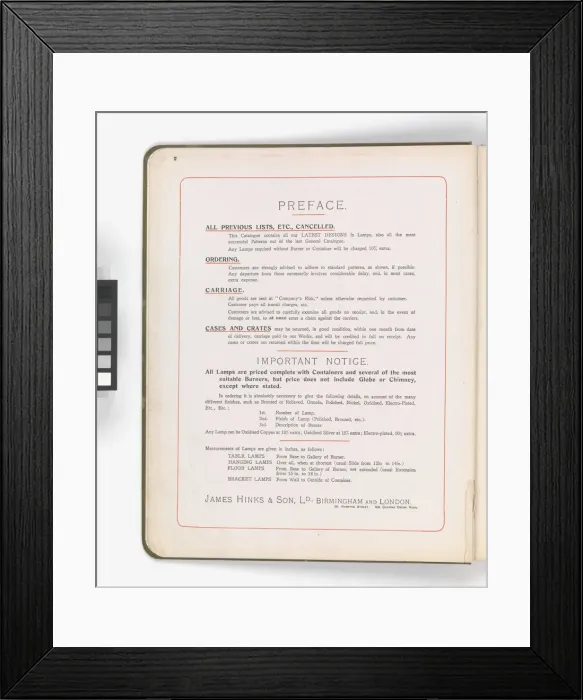 Framed Print : Page from Hinks Lamps catalogue Framed Print : Page from Hinks Lamps catalogue