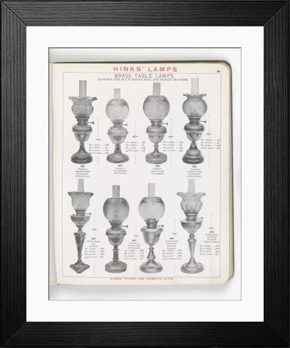 Framed Print : Page from Hinks Lamps catalogue