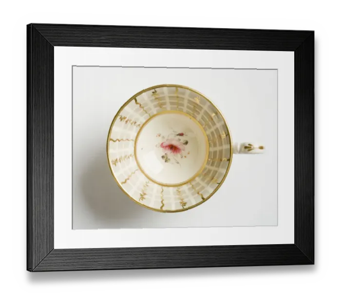 Framed Print : Teacup. Glazed porcelain tea cup from a tea service Framed Print : Teacup. Glazed porcelain tea cup from a tea service