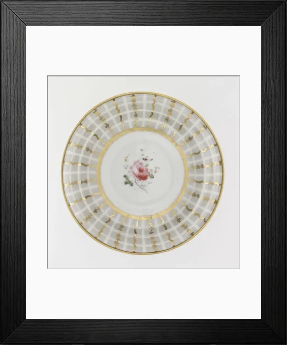 Framed Print : Saucer from a tea service, made from porcelain with a white ground decorated Framed Print : Saucer from a tea service, made from porcelain with a white ground decorated