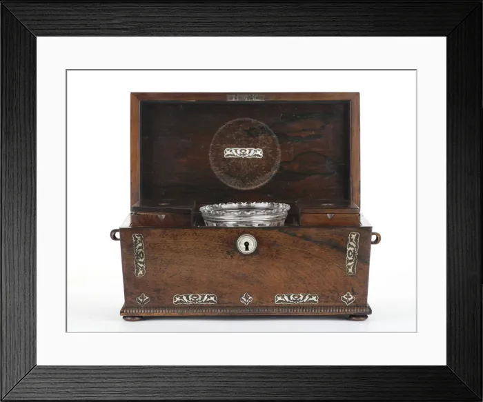 Framed Print : Tea caddy made from rosewood with mother-of-pearl inlays Framed Print : Tea caddy made from rosewood with mother-of-pearl inlays