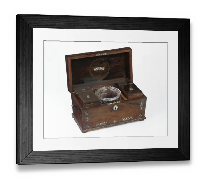 Framed Print : Tea caddy made from rosewood with mother-of-pearl inlays Framed Print : Tea caddy made from rosewood with mother-of-pearl inlays