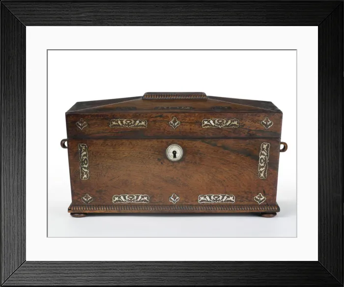 Framed Print : Tea caddy made from rosewood with mother-of-pearl inlays Framed Print : Tea caddy made from rosewood with mother-of-pearl inlays