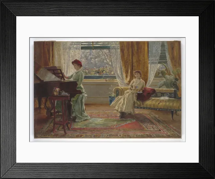 Framed Print : Print. An interior with two ladies, oil on canvas Framed Print : Print. An interior with two ladies, oil on canvas