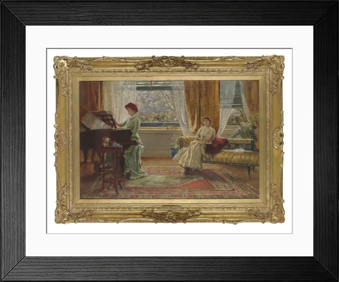 Framed Print : Print. An interior with two ladies, oil on canvas Framed Print : Print. An interior with two ladies, oil on canvas