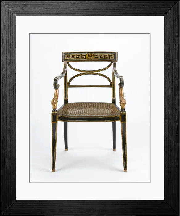 Framed Print : Armchair made from beech, painted and gilded with a carved lions paw detail on the arms Framed Print : Armchair made from beech, painted and gilded with a carved lions paw detail on the arms
