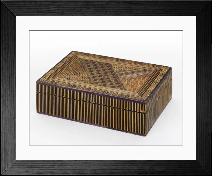 Framed Print : Box. Straw-work box decorated with an abstract geometric design in coloured Framed Print : Box. Straw-work box decorated with an abstract geometric design in coloured