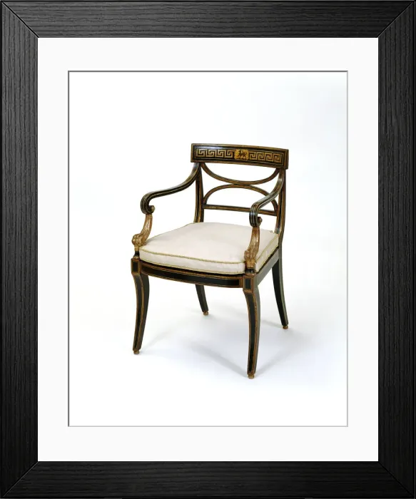 Framed Print : Armchair made from beech, painted and gilded with a carved lions paw detail on the arms Framed Print : Armchair made from beech, painted and gilded with a carved lions paw detail on the arms