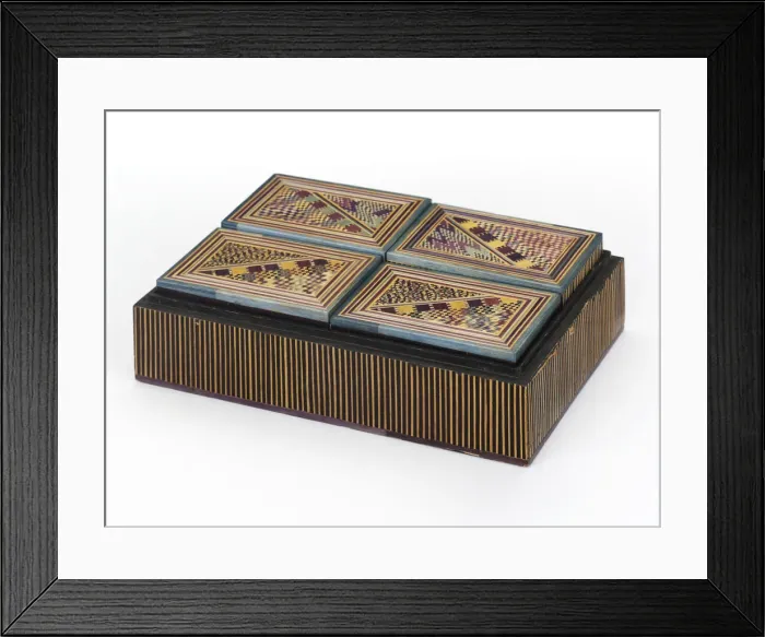 Framed Print : Box. Straw-work box decorated with an abstract geometric design in coloured Framed Print : Box. Straw-work box decorated with an abstract geometric design in coloured