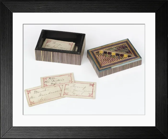 Framed Print : Box. Straw-work box decorated with an abstract geometric design in coloured Framed Print : Box. Straw-work box decorated with an abstract geometric design in coloured
