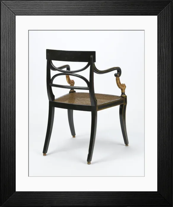 Framed Print : Armchair made from beech, painted and gilded with a carved lions paw detail on the arms Framed Print : Armchair made from beech, painted and gilded with a carved lions paw detail on the arms