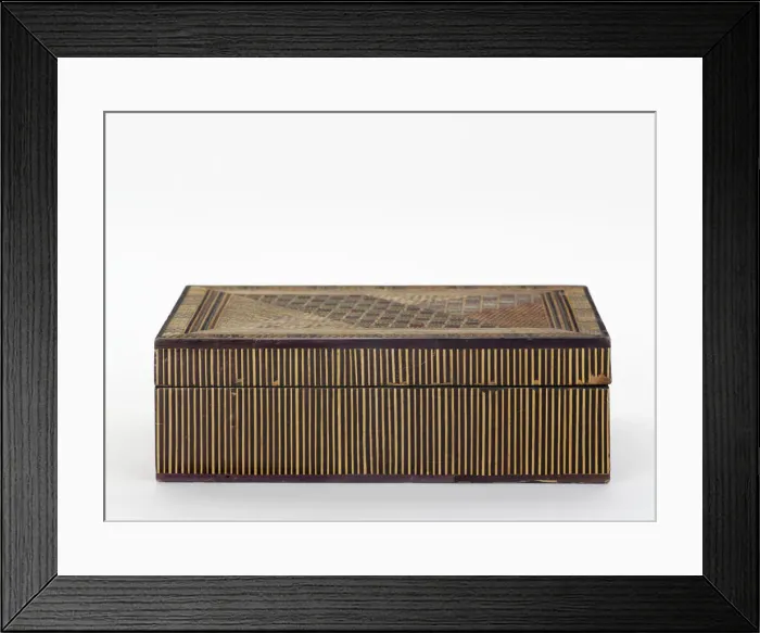Framed Print : Box. Straw-work box decorated with an abstract geometric design in coloured Framed Print : Box. Straw-work box decorated with an abstract geometric design in coloured