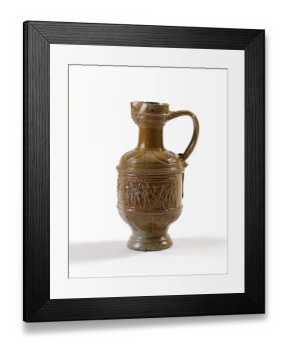 Framed Print : Beer jug. Salt-glazed stoneware beer jug with an applied Framed Print : Beer jug. Salt-glazed stoneware beer jug with an applied
