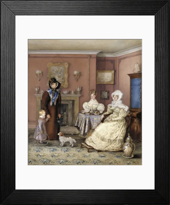 Framed Print : Group portrait of three women and a child in a domestic inte Framed Print : Group portrait of three women and a child in a domestic inte