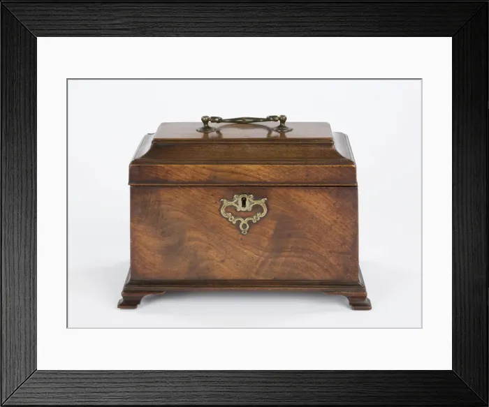 Framed Print : Tea caddy made from mahogany, containing three pewter canisters Framed Print : Tea caddy made from mahogany, containing three pewter canisters