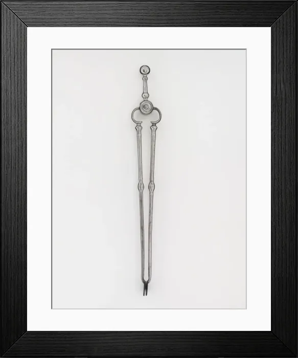 Framed Print : Tongs. Steel tongs, from a set of fire irons, with shafts with baluster Framed Print : Tongs. Steel tongs, from a set of fire irons, with shafts with baluster