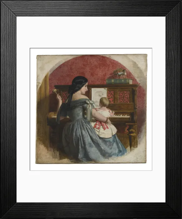 Framed Print : Domestic interior with a mother and child seated at a piano Framed Print : Domestic interior with a mother and child seated at a piano