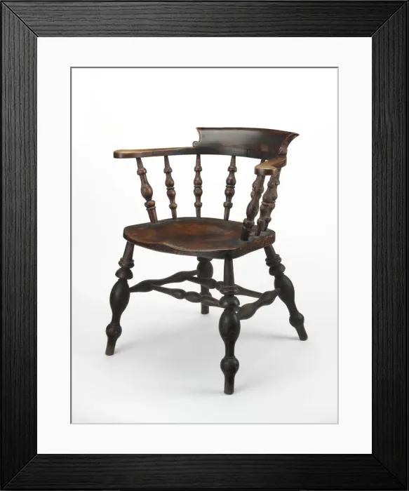 Framed Print : Armchair. Windsor bow armchair or smoking chair stamped on the rear edge Framed Print : Armchair. Windsor bow armchair or smoking chair stamped on the rear edge