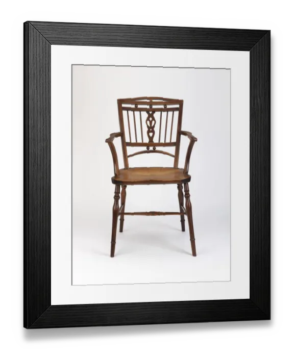 Framed Print : Fruitwood armchair with an elm seat and a heart-shaped spla Framed Print : Fruitwood armchair with an elm seat and a heart-shaped spla