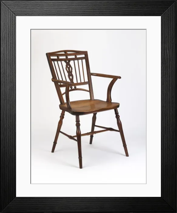 Framed Print : Fruitwood armchair with an elm seat and a heart-shaped spla Framed Print : Fruitwood armchair with an elm seat and a heart-shaped spla