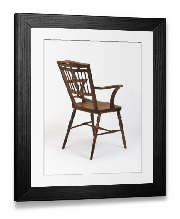 Framed Print : Fruitwood armchair with an elm seat and a heart-shaped spla Framed Print : Fruitwood armchair with an elm seat and a heart-shaped spla