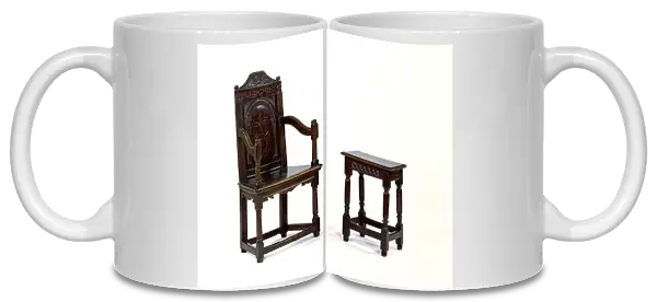 Oak armchair and stool