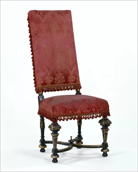 Chair. One of four tall-back chairs with ebonised and gilded wood frames, possibly made