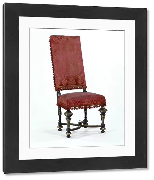 Chair. One of four tall-back chairs with ebonised and gilded wood frames, possibly made