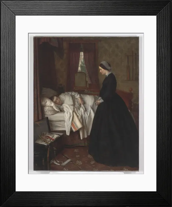 Framed Print : Domestic interior with a sleeping soldier Framed Print : Domestic interior with a sleeping soldier