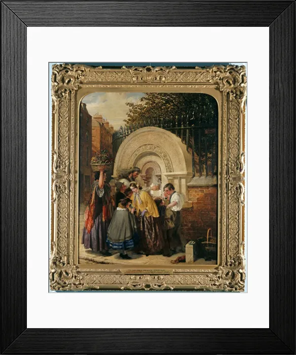 Framed Print : Genre scene of a group of people gathered around the first p Framed Print : Genre scene of a group of people gathered around the first p