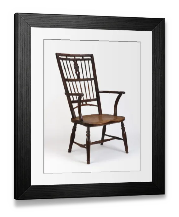 Framed Print : Fruitwood armchair with high back described as a Mendlesham Framed Print : Fruitwood armchair with high back described as a Mendlesham