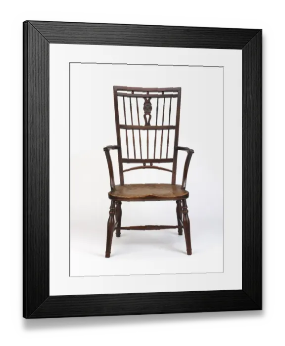 Framed Print : Fruitwood armchair with high back described as a Mendlesham Framed Print : Fruitwood armchair with high back described as a Mendlesham