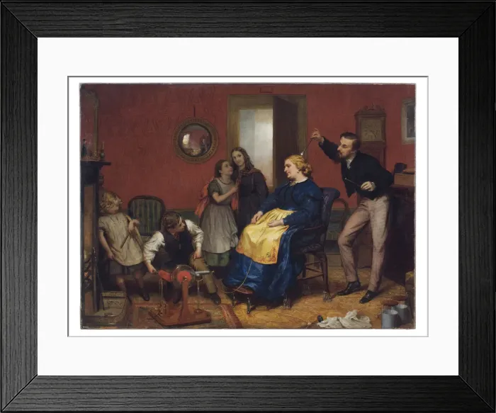 Framed Print : Scene in a domestic interior with children watching as a wom Framed Print : Scene in a domestic interior with children watching as a wom