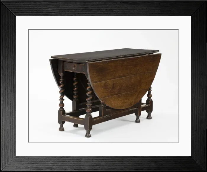 Framed Print : Table. Oval oak gateleg table made from oak, elm Framed Print : Table. Oval oak gateleg table made from oak, elm