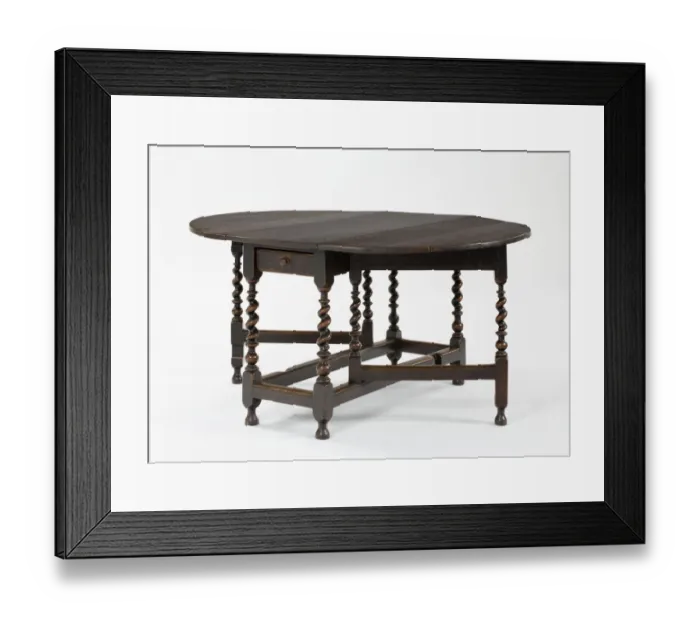 Framed Print : Table. Oval oak gateleg table made from oak, elm Framed Print : Table. Oval oak gateleg table made from oak, elm