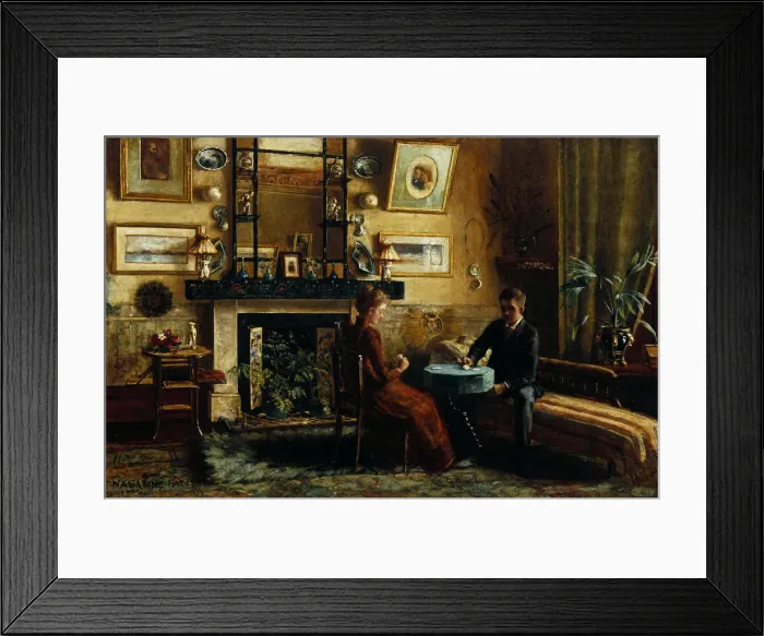 Framed Print : Interior with a couple playing cards Framed Print : Interior with a couple playing cards