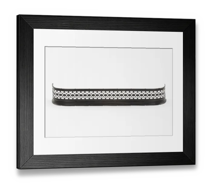 Framed Print : Fender. Sheet iron fender with half-round beaded brass decoration Framed Print : Fender. Sheet iron fender with half-round beaded brass decoration