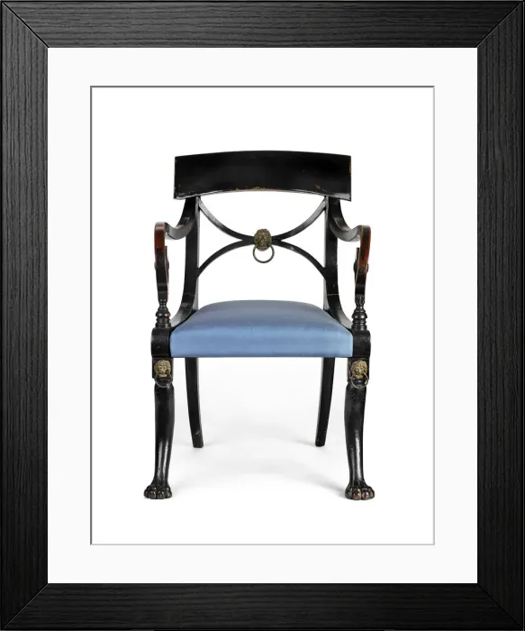 Framed Print : Armchair. Black painted elbow chair made from mahogany Framed Print : Armchair. Black painted elbow chair made from mahogany